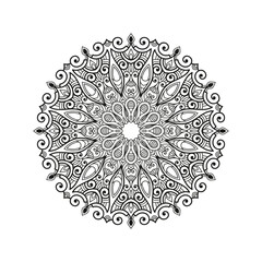 Decorative mandala and pattern for Mehndi, wedding, tattoo, islam, indian, arabic. Outline mandalas coloring book page.