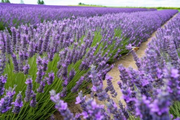 Fototapeta na wymiar lavender field in full bloom, with bees buzzing among the flowers, created with generative ai