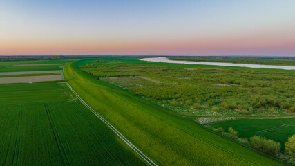 View of the Vistula embankment in Żuławy. Poland.