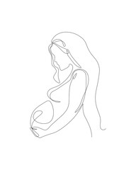 Pregnant woman one line art. Single line illustration for Gender Reveal Party. Line drawing