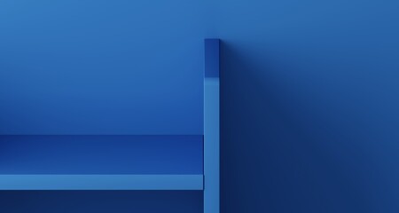 Minimal geometric blue shelf product display for product presentation.