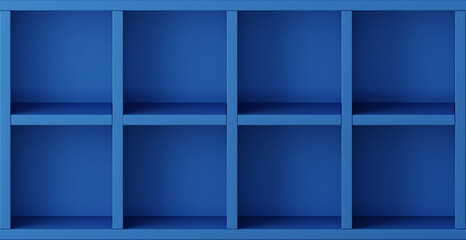 Minimal geometric blue shelf product display for product presentation.