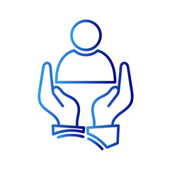 Support teamwork icon with blue gradient outline style. line, information, person, man, set, outline, technology. Vector Illustration