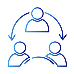 Coordination teamwork icon with blue gradient outline style. management, group, human, partnership, line, strategy, cooperation. Vector Illustration