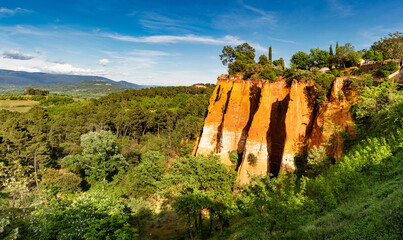 Ochre-red cliffs in Roussillon (Les Ocres), Provence, France