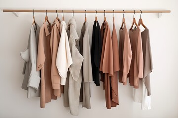 minimalist wardrobe with items of different colors and textures, created with generative ai