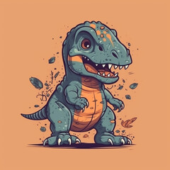 Illustration of a cute baby T-rex in a 2D cartoon style with a plain background. This dinosaur is translated with an interesting and child-friendly character.