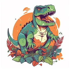 Illustration of a cute baby T-rex in a 2D cartoon style with a plain background. This dinosaur is translated with an interesting and child-friendly character.