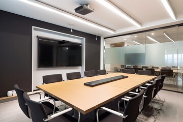 Fototapeta na wymiar modern meeting room, with sleek furniture and high-tech equipment for presentations and discussions, created with generative ai