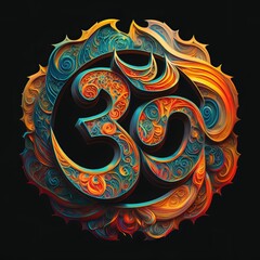 a colorful swirled om symbol with a black background
