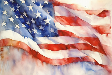 Watercolour painting flag of America