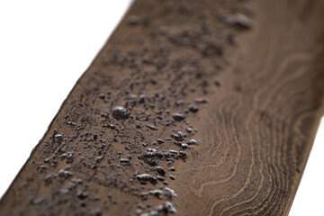 Background with a pattern of Damascus steel. Macro shot of damascusknife texture. Damascus steel...