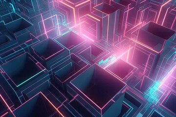 Cyberspace abstract background scene made for futuristic gaming with geometric shapes created with generative AI technology