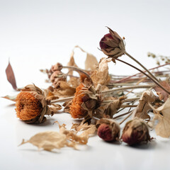 Dried Flowers on a white background, Generative AI