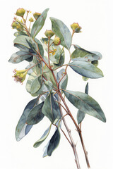 Eucalyptus branch illustration on a white background, Generative AI