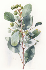Eucalyptus branch illustration on a white background, Generative AI