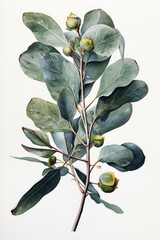 Eucalyptus branch illustration on a white background, Generative AI