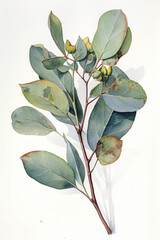 Eucalyptus branch illustration on a white background, Generative AI