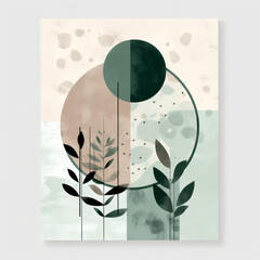 Modern Boho Design, green and brown hues, Generative AI