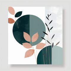 Modern Boho Floral Design, green and pink hues, Generative AI