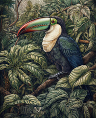 Toucan in the forest, watercolor animal portrait, generative AI