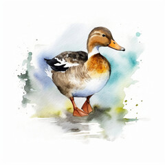 Watercolor duck illustration, generative AI