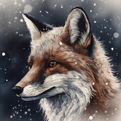 close up of a realistic red fox in the snow, artistic, detailed, animal portrait, generative AI