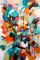 Fototapeta na wymiar Contemporary abstract art, vivid colors, paint splatter, paint drip, generative ai