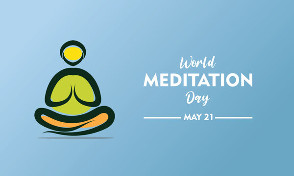 World Meditation Day Design Background. I Features A Line Styled Logo Of A Person Meditating While Sitting On The Floor. Vector Illustration