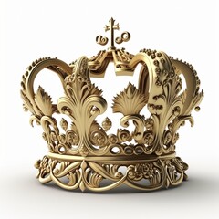 Royal gold crown on white background, created with generative AI