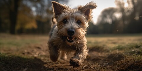 Front View of a Dog Running Happily