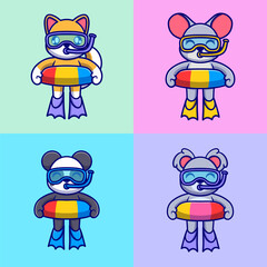 Free vector cute animal swimming activities cartoon vector icon illustration. animal icon concept isolated