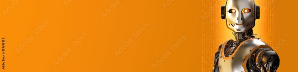 Poster artificial intelligence banner robot design yellow background generative ai