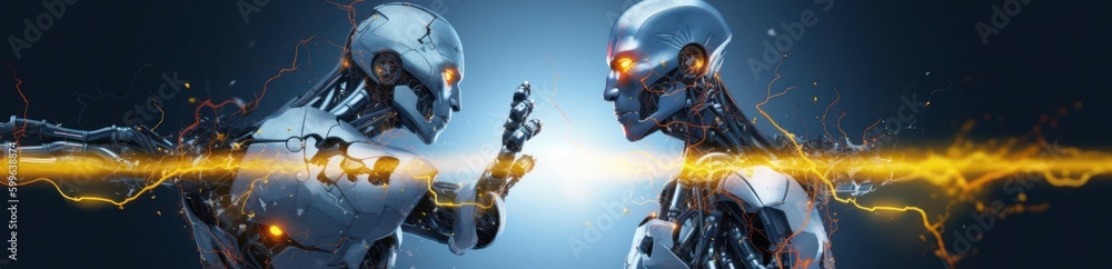 Poster artificial intelligence banner robot illustration black background generative ai