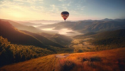 air balloon in the mountains during morning hours, generative ai