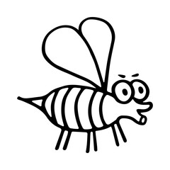 Doodle bee. Hand drawn illustration. Black on white sketch of cute surprised insect. Line art for cards, posters, bee day, nature and incect day.