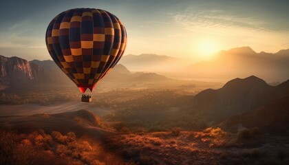 hot air balloon in the sky at sunrise, generative ai