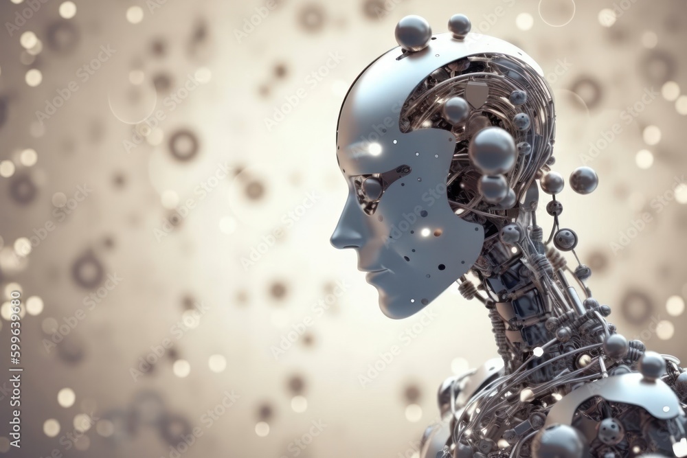 Poster robot with copyspace white background generative ai