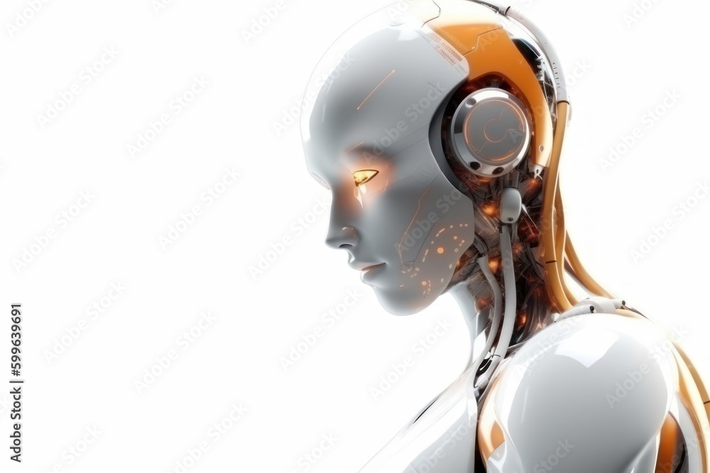 Poster robotic design with copy space white background generative ai