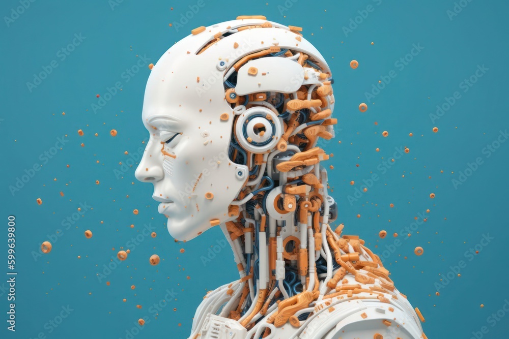 Poster robot design with copyspace blue backdrop generative ai