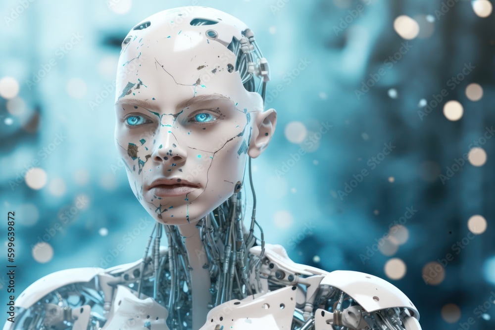 Poster robotic design with copyspace blue background generative ai