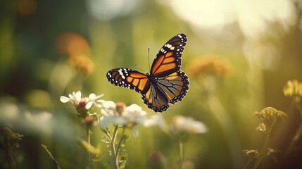 Fototapeta na wymiar A delicate butterfly landing on a flower Generative AI 
