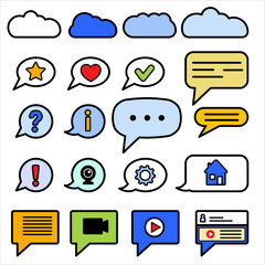 Speech Bubble Icon set in flat design, business chat, flat line-art, vector Illustration