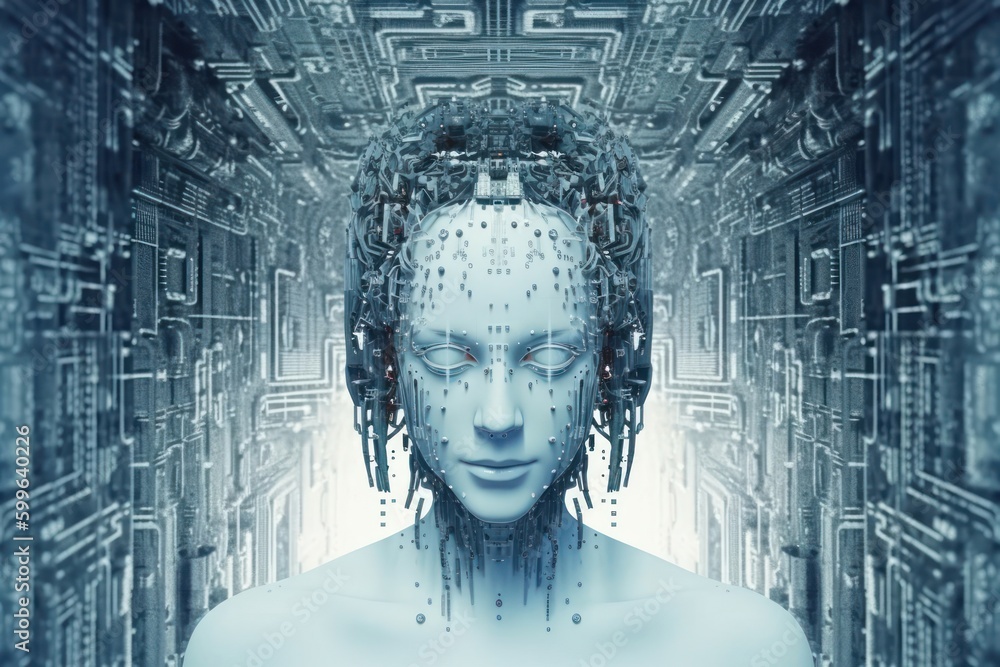 Poster artificial intelligence matrix background with copy space generative ai