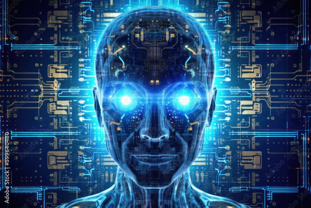 Poster robotic ai circuit backdrop with copy space generative ai