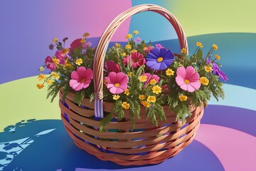 Fototapeta na wymiar Flowers in a basket, wallpaper, Generative AI
