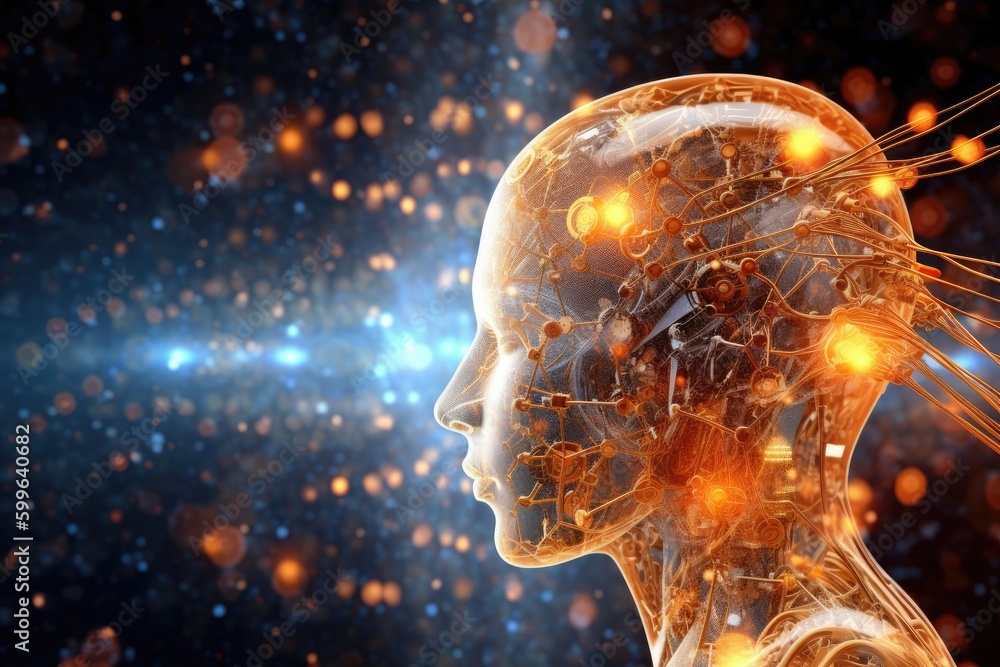 Poster robotic ai matrix background with copyspace generative ai