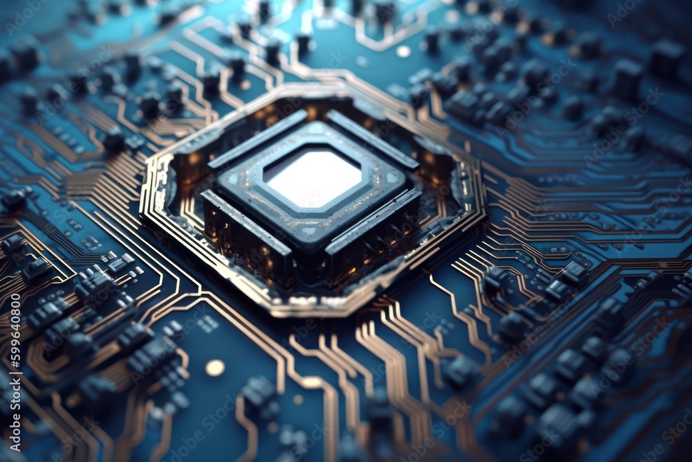 Poster computer chip design with copyspace generative ai