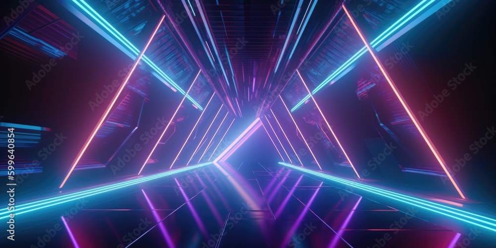 Poster 3d rendering of a futuristic background with geometric shapes and colorful neon lights. generative a