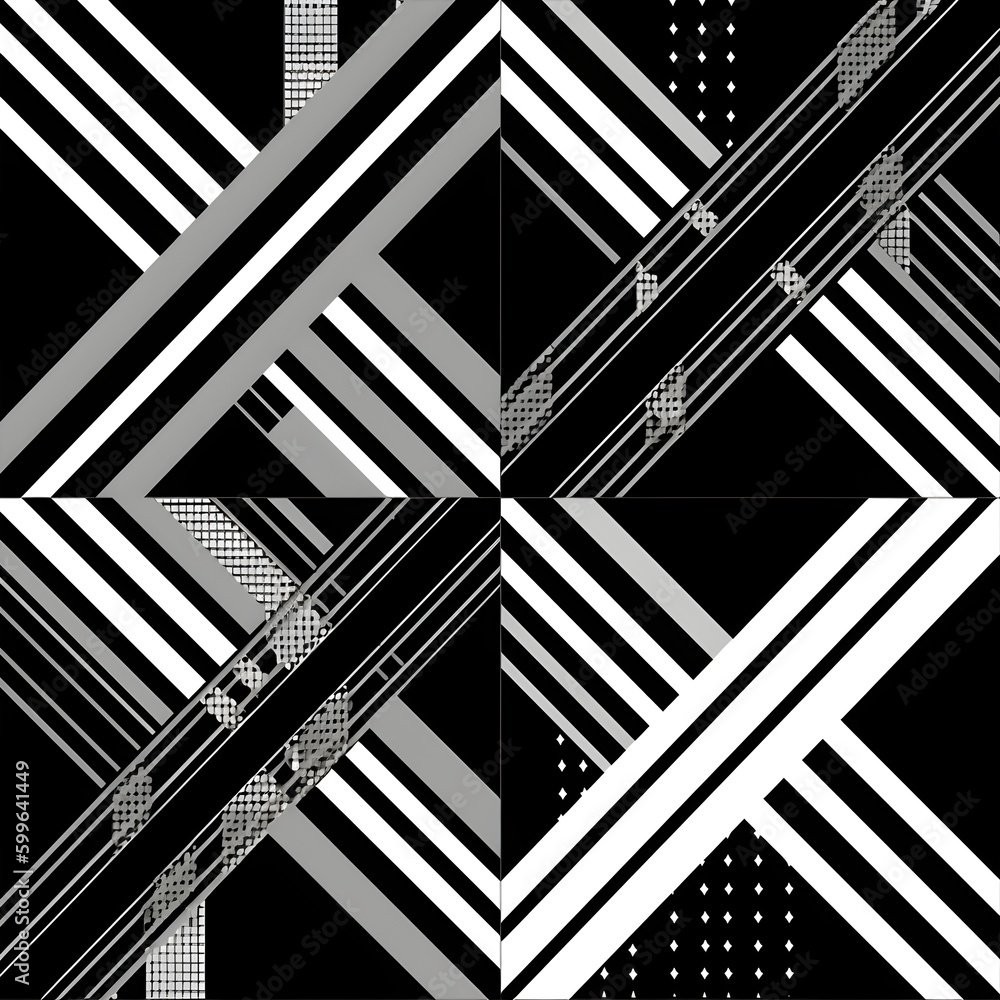 Poster black and white line diagonal geometric seamless pattern texture for fabric print. generative ai tec